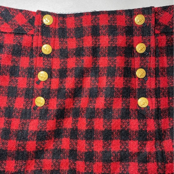 Brooks Brothers Skirt Red Black Gingham Checkered Plaid Gold button size 2 - Picture 3 of 8